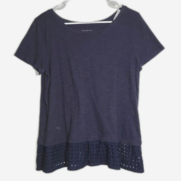 New Talbots Navy Eyelet Ruffle T-Shirt Medium - Picture 1 of 7